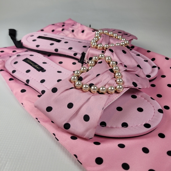 NWT Victoria's Secret Embellished Satin Bow Slide Pearl Heart Slppers Sz M 8-8.5 - Picture 3 of 9